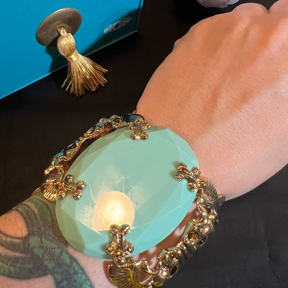 Authentic ANNA DELLO RUSSO & HM Designer Gold Turquoise Stone Baroque Bracelet